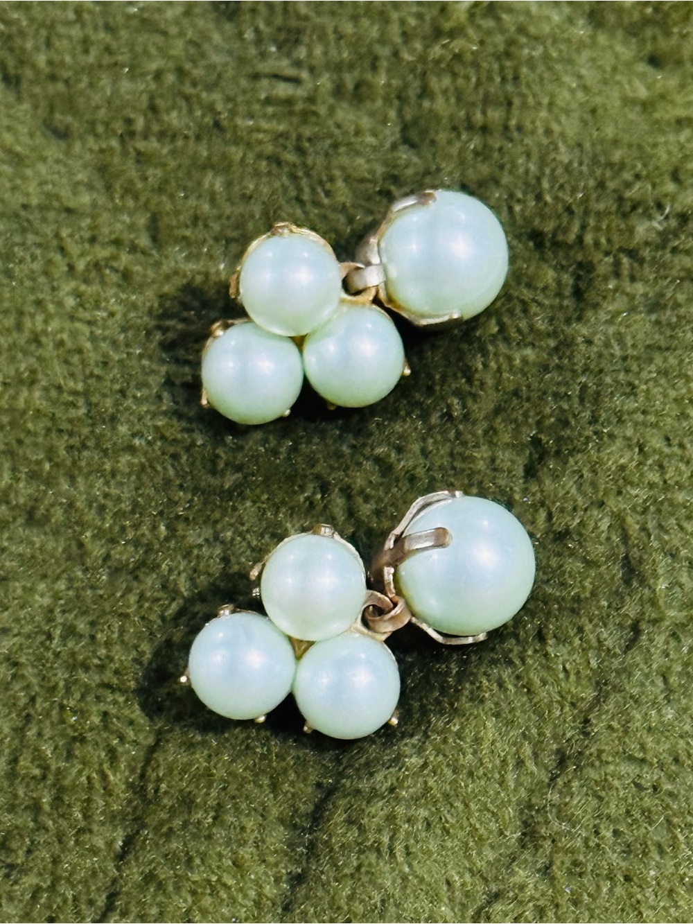 Delicate Vintage Sea Foam Green Pearl Cluster Dangle Earrings